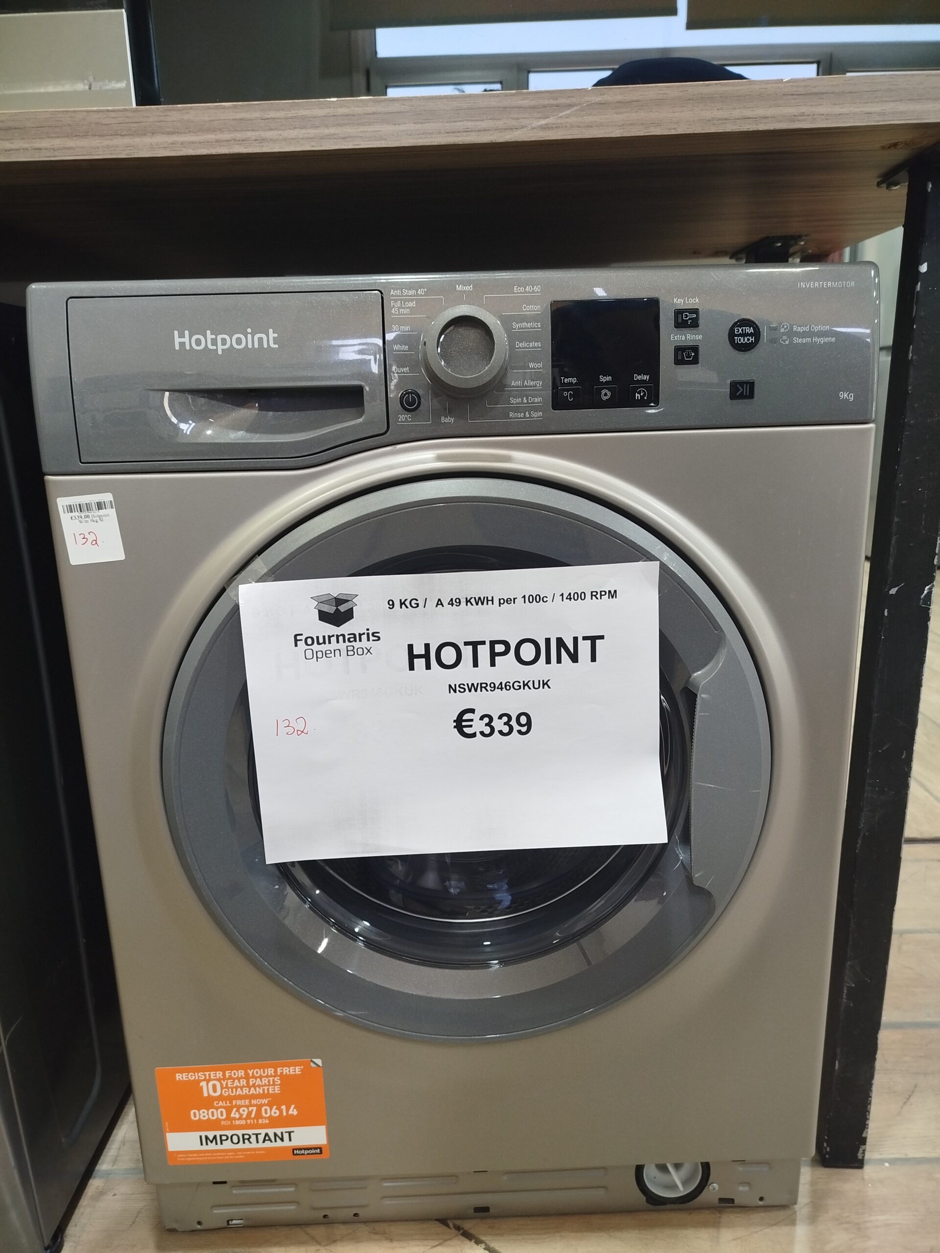 132. WASHING MACHINE HOPOINT NSWR946GKUK